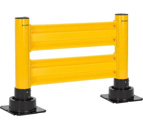 4' Steel Guard Rail with 6" Dia. Rebounding Bollards, Yellow