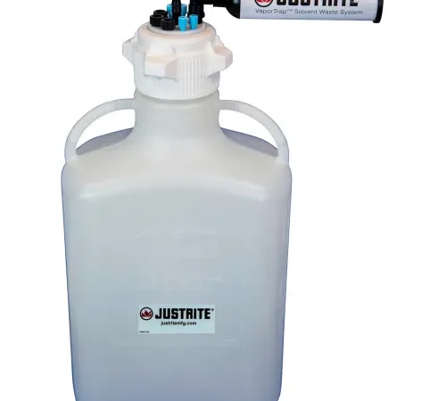 Justrite 12822 VaporTrap Carboy With Filter, HDPE, 13.5-Liter, 8 Ports