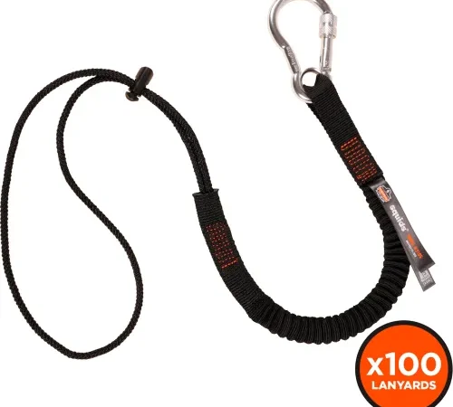 Ergodyne Squids 3105-Tool Lanyard Carabiner & Cinch Loop, 15lbs, Standard, Black, 100 Pack
