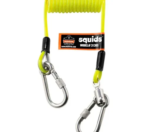 Ergodyne® 19130 Squids® 3130S Coiled Cable Lanyard, 2 Lbs Max, Lime, Polyurethane