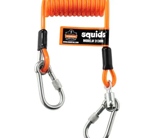 Ergodyne® 19131 Squids® 3130M Coiled Cable Lanyard, 5lb, Orange Polyurethane