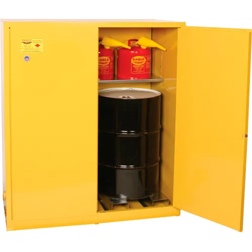 Eagle Mfg Drum Cabinet 110 Gal. Capacity Vertical Manual Close Flammable W/ Drum Supports - Image 2