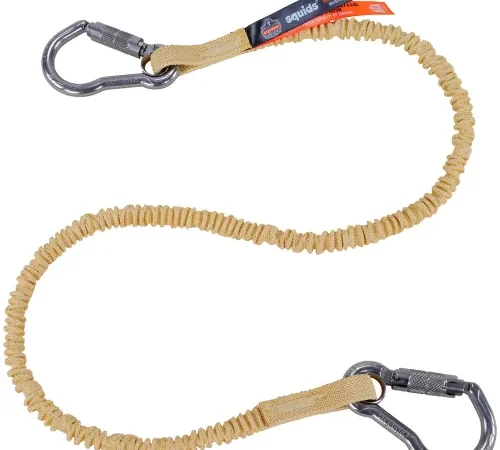 Ergodyne Squids 3121 Cut-Resistant Aramid Tool Lanyard, Dual Carabiners, 10lbs, Standard, Yellow