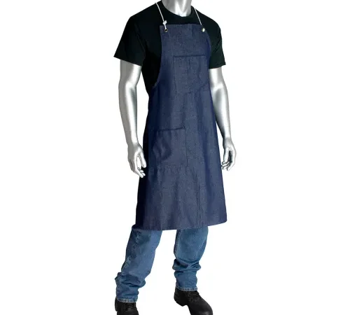 PIP® Denim Apron, Two Pockets, Blue, 28" x 38"