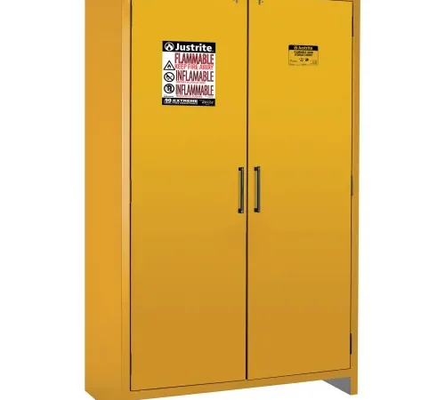 Justrite® Flammable Cabinet, Hybrid Close Double Door, 45 Gal Cap., 47"W x 24-7/16"D x 76-7/8"H