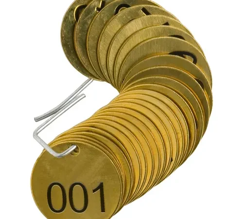 Brady® 23200 Stamped Valve Tag, 25/Pkg, Brass, 1-1/2" Dia., Black/Brass