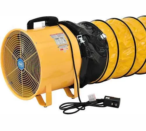 Global Industrial" 8" Confined Space Blower Fan, 16' Flexible Duct, 2 Speed, 570 CFM, 1/8 HP