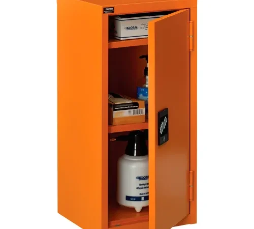 Global Industrial Emergency Preparedness Cabinet, Wall Mount, 13-3/4"Wx12-3/4"Dx30"H, Orange