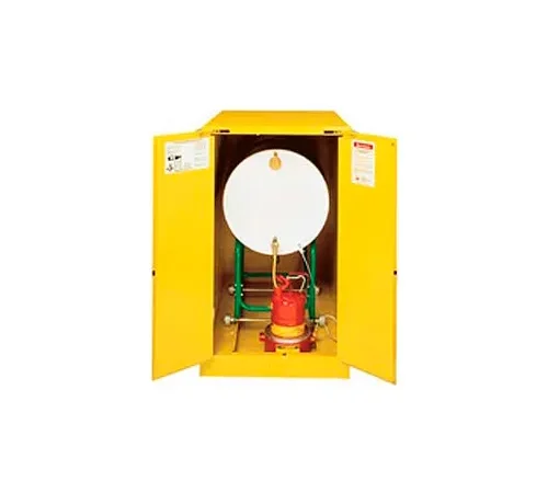 Justrite® Drum Cabinet 55 Gal. Capacity Horizontal Manual Close Flammable W/ Drum Rollers