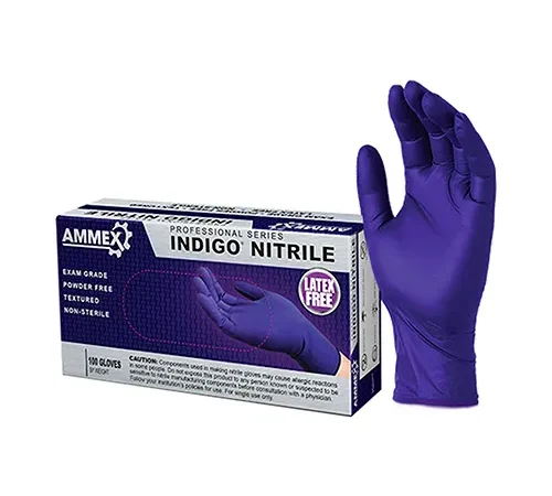 Ammex® AINPF Textured Medical/Exam Nitrile Gloves, Powder-Free, Indigo, X-Large, 100/Box