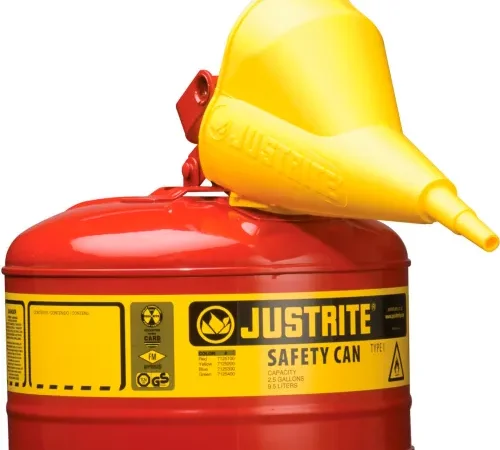 Justrite® Safety Can Type I-2-1/2 Gallon Galvanized Steel with Funnel, Red, 7125110