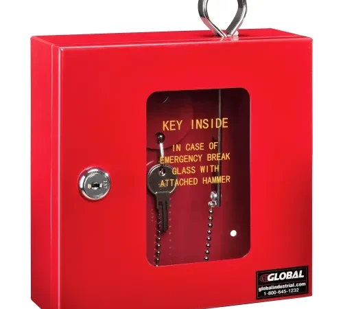 Global Industrial Emergency Key Box, 6-1/4"W x 2"D x 6-7/8"H, Keyed Differently, Red