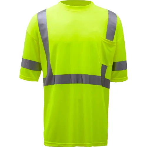 GSS Safety 5007, Class 3, Hi-Viz Moisture Wicking Birdseye Short Sleeve T-Shirt, Lime, L