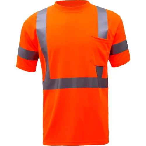 GSS Safety 5008, Class 3, Hi-Viz Moisture Wicking Birdseye Short Sleeve T-Shirt, Orange, L Tall