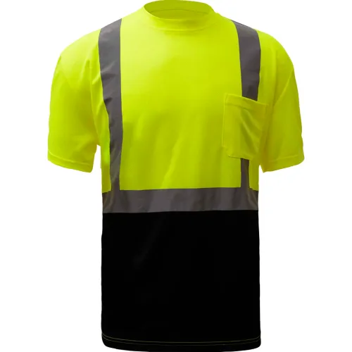 GSS Safety 5111, Class 2, Microfiber Birdseye Short Sleeve T-Shirt W/ Black Bottom, Lime, XL Tall