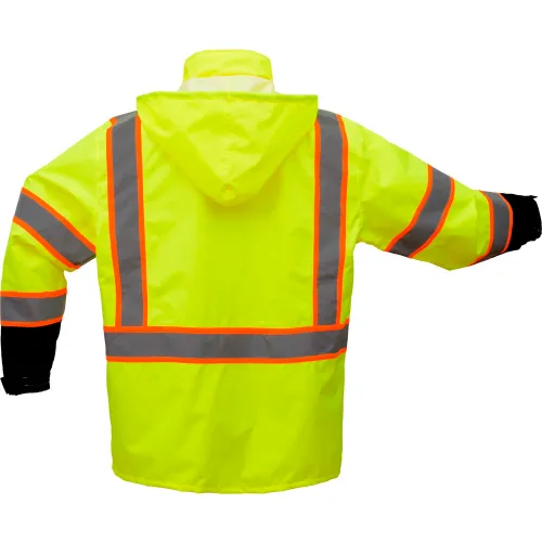 GSS Safety Class 3 Premium Two Tone Hooded Rain Coat Black Bottom, Lime, 4XL/5XL - Image 2
