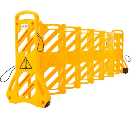 Global Industrial" Extendable Mobile Barrier with Reflective Stripes, 12'L