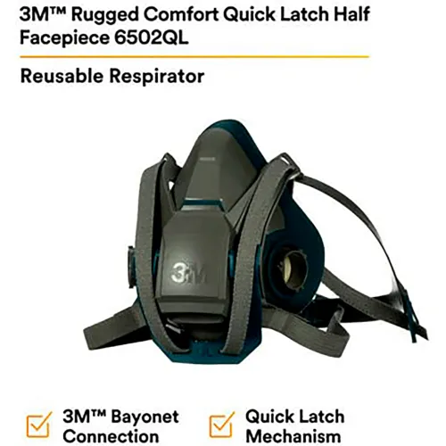 3M™ Rugged Comfort Quick Latch Half Facepiece Reusable Respirator 6503QL Large - Image 2