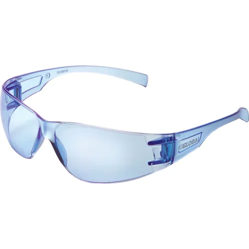 Global Industrial" Frameless Safety Glasses, Scratch Resistant, Blue Lens - Pkg Qty 12