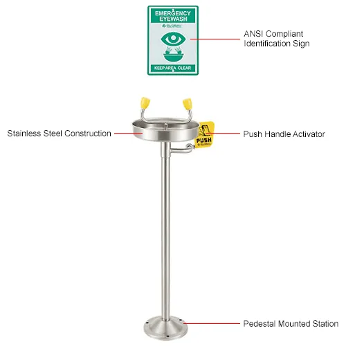 Global Industrial" Emergency Eyewash Station, Pedestal Mount, Stainless Steel - Image 4