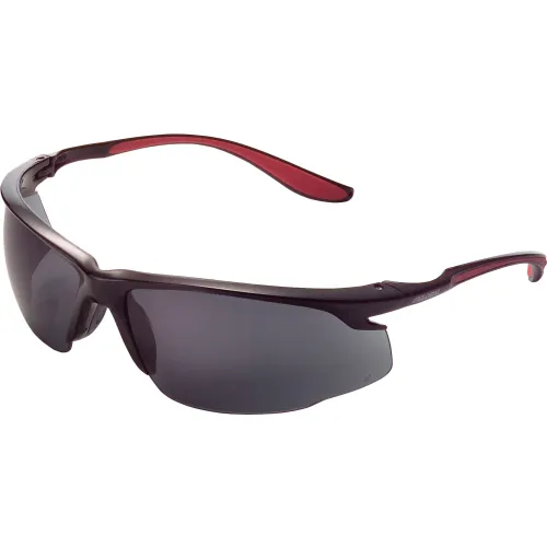 Global Industrial" Sport Half Frame Safety Glasses, Anti-Fog, Smoke Lens, Red Frame