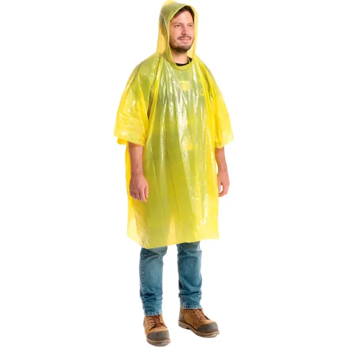 Disposable Rain Poncho, 80" L, One Size, Yellow