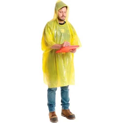 Disposable Rain Poncho, 80" L, One Size, Yellow - Image 2
