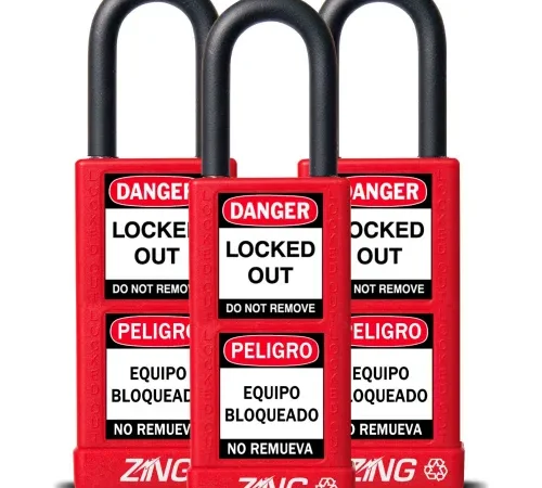 ZING RecycLock Safety Padlock, Keyed Alike, 1-1/2" Shackle, 3" Long Body, Red, 3 Pack, 7086