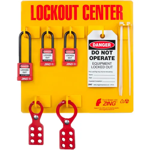 ZING RecycLockout Lockout Tagout Station, 3 Padlock, Stocked, 7113