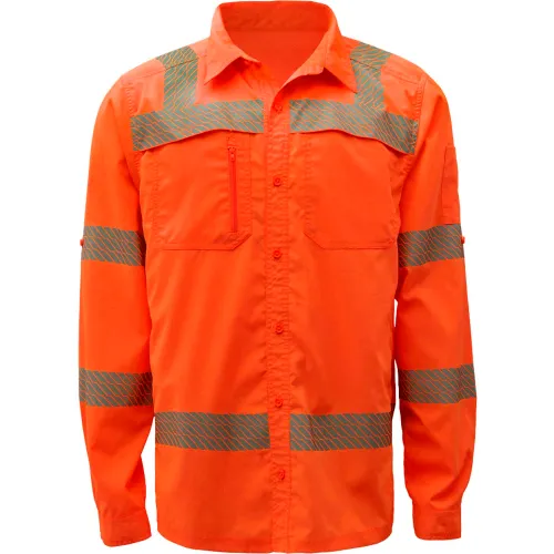 GSS Safety Class 3 New Designed Lightweight Shirt Rip Stop Bottom Down Shirt w/SPF 50 Orange-MD