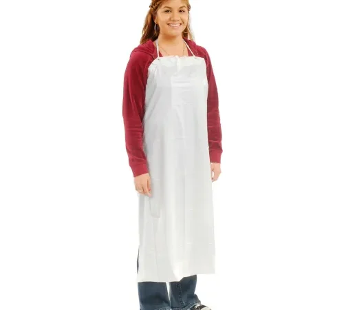 6 Mil Raw Edge Vinyl Apron - White, 35" x 45" - Pkg Qty 12