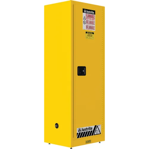 Justrite® Flammable Cabinet, Self Close Single Door, 22 Gallon Cap., 23-1/4"W x 18"D x 65"H