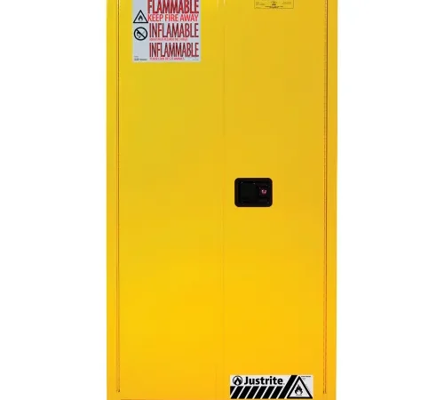 Justrite® Drum Cabinet 55 Gal. Capacity Vertical Manual Close Hazmat Flammable W/ Drum Support