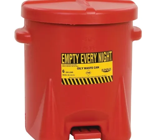 Eagle 6 Gallon Poly Waste Can W/ Foot Lever, Red - 933FL