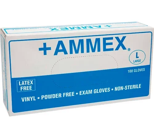 Ammex® VPF Medical/Exam Grade Vinyl Gloves, 4 Mil, Powder-Free, S, Clear, 100/Box