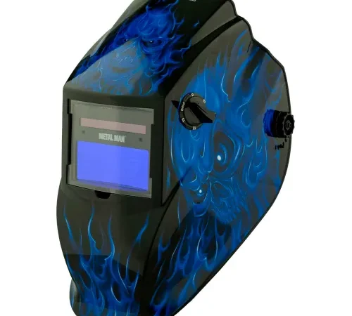 Metal Man® Auto Darkening Welding Helmet, Variable Shade Control - Blue Skull