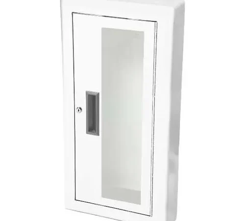 JL Industries Steel Fire Ext. Cabinet, Full Acrylic Window, SemiRecessed, Saf-T-Lok,4" Trim