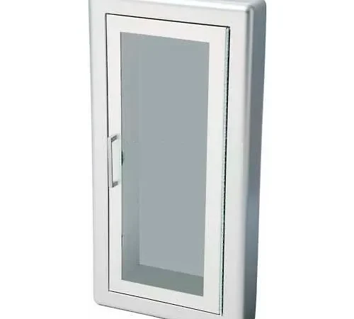 JL Industries Aluminum Fire Extinguisher Cabinet, Full Acrylic Window, Semi-Recessed, 3" Trim