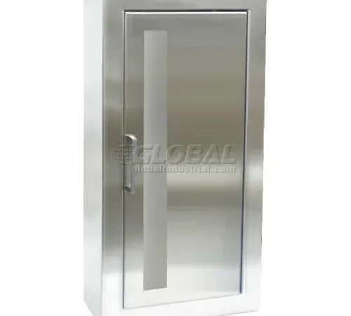 JL Industries Stainless Steel Fire Extinguisher Cabinet, Vertical Acrylic Window Surface Mount