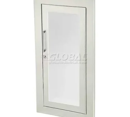 JL Industries Stainless Steel Fire Extinguisher Cabinet, Full Acrylic Window, Fully Recessed
