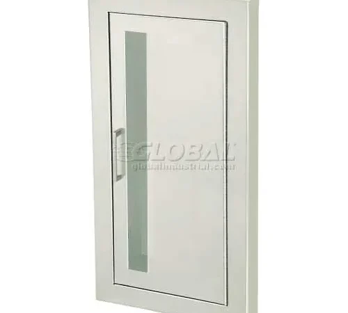JL Industries SS Fire Extinguisher Cabinet, Vertical Acrylic Window, Semi-Recessed 1.5" Sq. Trim