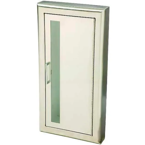 JL Industries SS Fire Extinguisher Cabinet, Vertical Acrylic Window, Semi-Recessed, 3" Rolled Trim