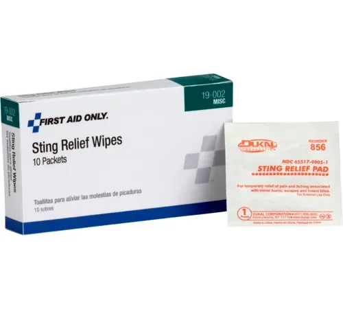 First Aid Only Sting Relief Wipes, 10/box