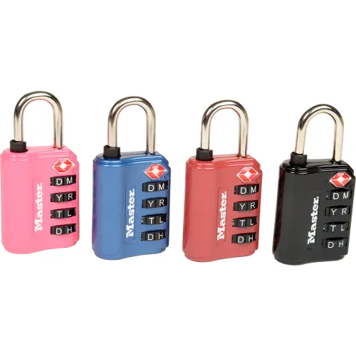 Master Lock® No. 4691DWD TSA-Accept Set-Your Own Combination Zinc Padlock - Assorted Colors - Pkg Qty 4 - Image 4