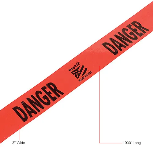 Empire® Barricade Tape, 3" x 1000', Red, Danger - Image 5