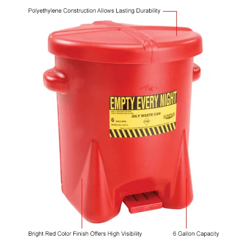 Eagle 6 Gallon Poly Waste Can W/ Foot Lever, Red - 933FL - Image 3
