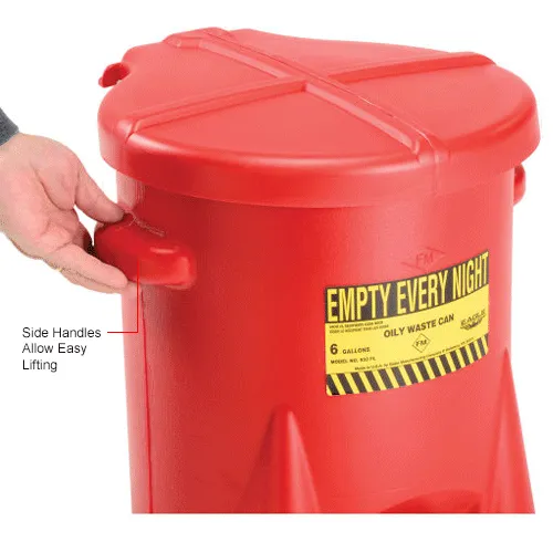 Eagle 6 Gallon Poly Waste Can W/ Foot Lever, Red - 933FL - Image 4