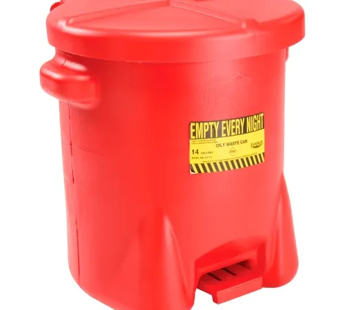 Eagle 14 Gallon Poly Waste Can W/ Foot Lever, Red - 937FL