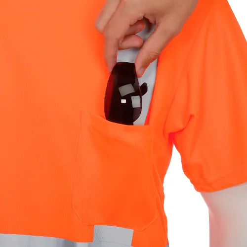 OccuNomix Standard Wicking Birdseye Class 2 T-Shirt W/ Pocket Hi-Vis Orange, S, LUX-SSETP2B-OS - Image 5