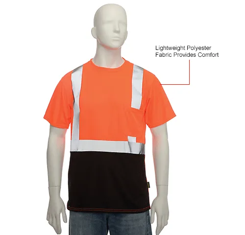 OccuNomix LUX-SSETPBK-OS Class 2 Black Bottom T-Shirt w/Pocket Orange, S - Image 3